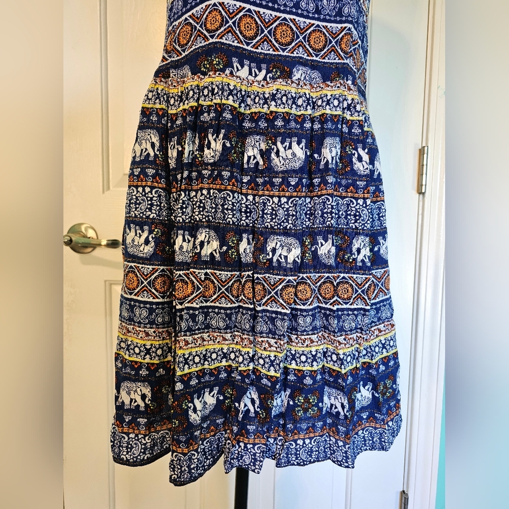 Derek Heart Blue Elephant Pattern Sleeveless Dress Women's Size S - Picture 3 of 15